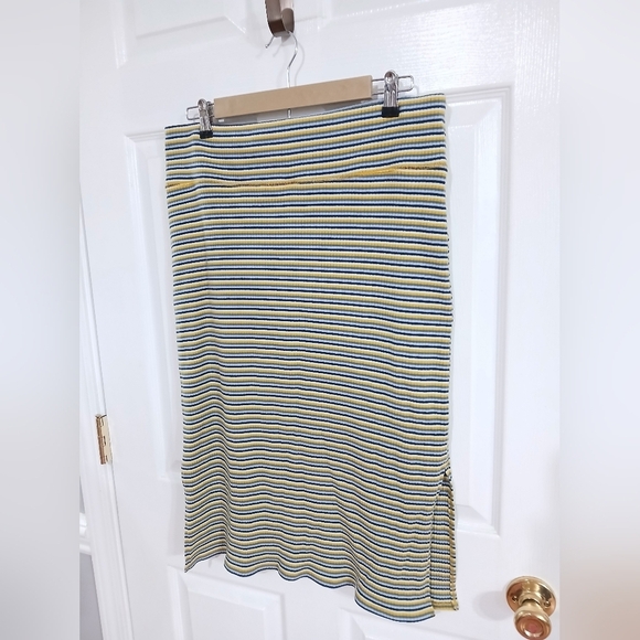 aerie Dresses & Skirts - Aerie Yellow and Blue Striped Ribbed Knit Textured Midi Pencil Skirt Vacation